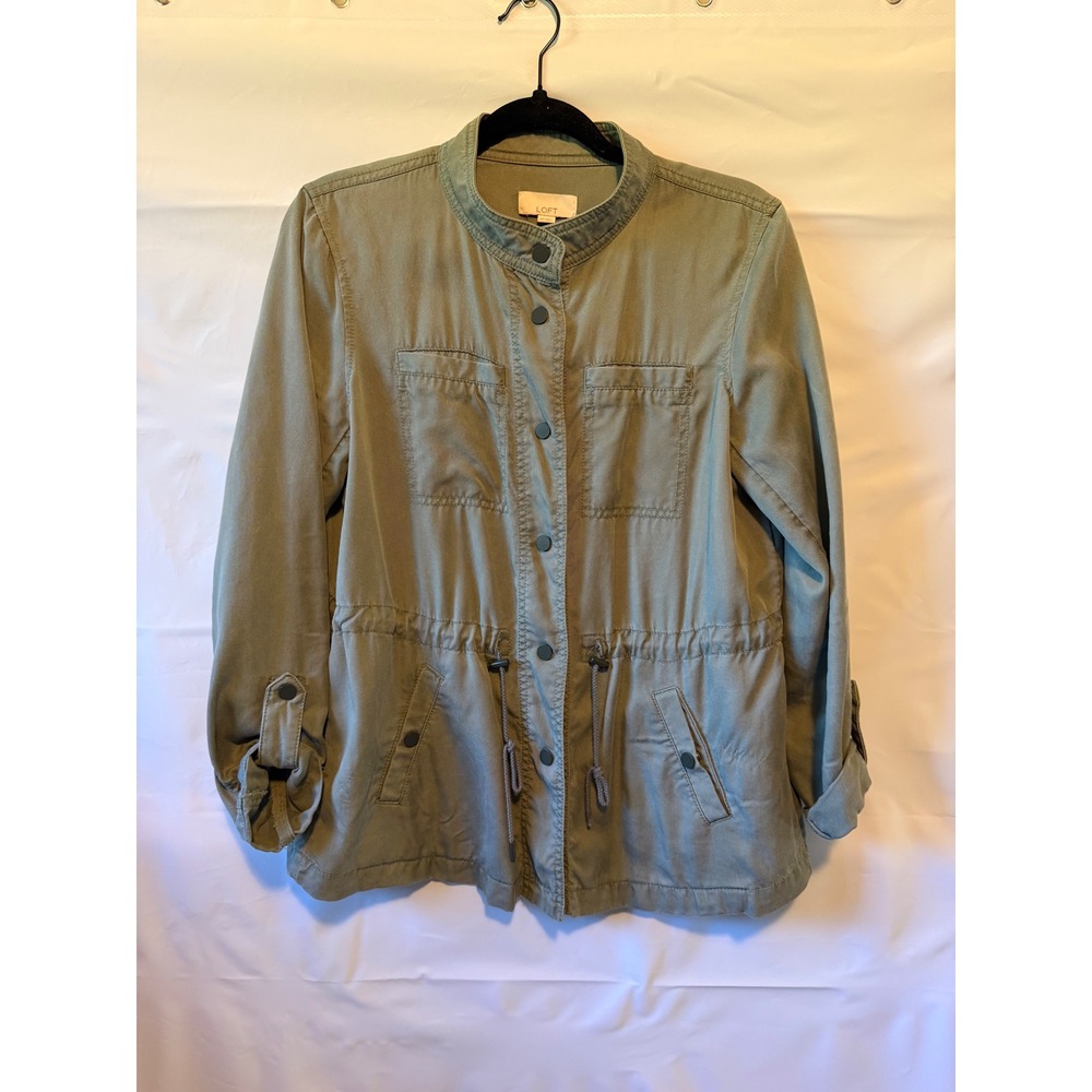 Loft Women Olive Green Utility Jacket Drawstring Waist XS Military Style